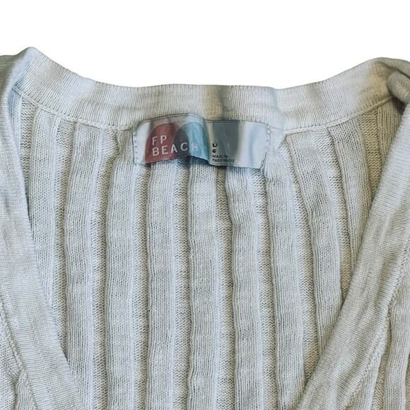 Free People Beach Women’s L Ivory Ribbed Knit Sweater Vest Veda Stretch Relaxed - Picture 5 of 12